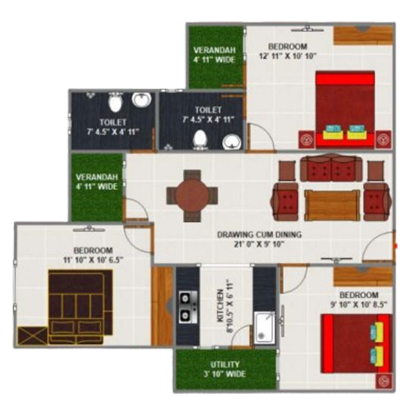 1 BHK Floor Plan